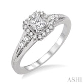 1/2 ctw Diamond Engagement Ring with 1/4 ct Princess Cut Center Stone in 14K White Gold